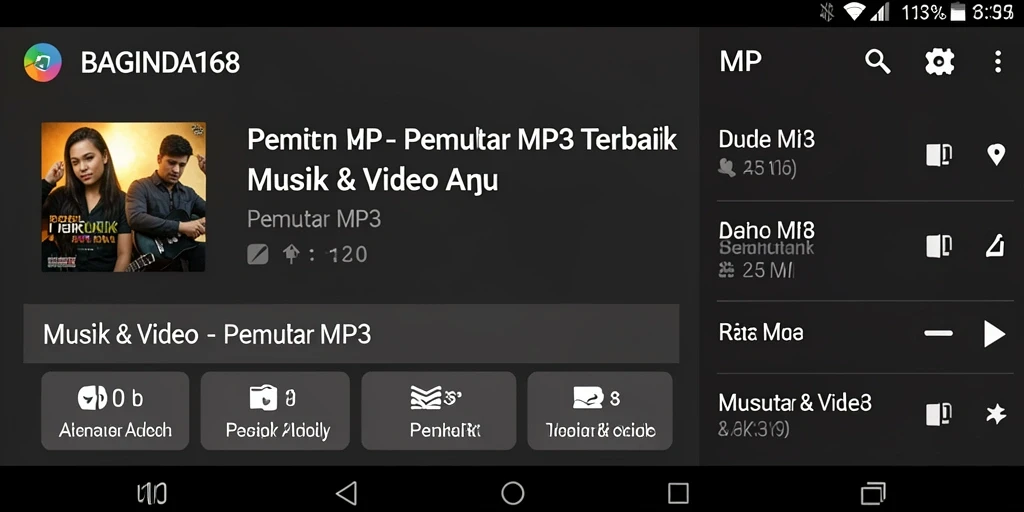 Antarmuka BAGINDA168 yang sederhana dan elegan untuk Pemutar MP3.