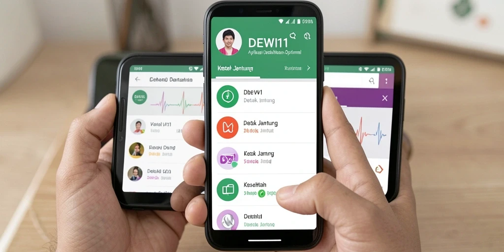 Tampilan antarmuka DEWI11 yang intuitif dan informasi detak jantung.