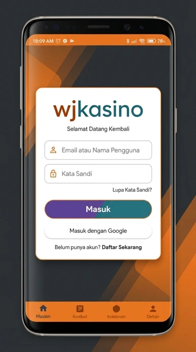Tampilan halaman login wjkasino